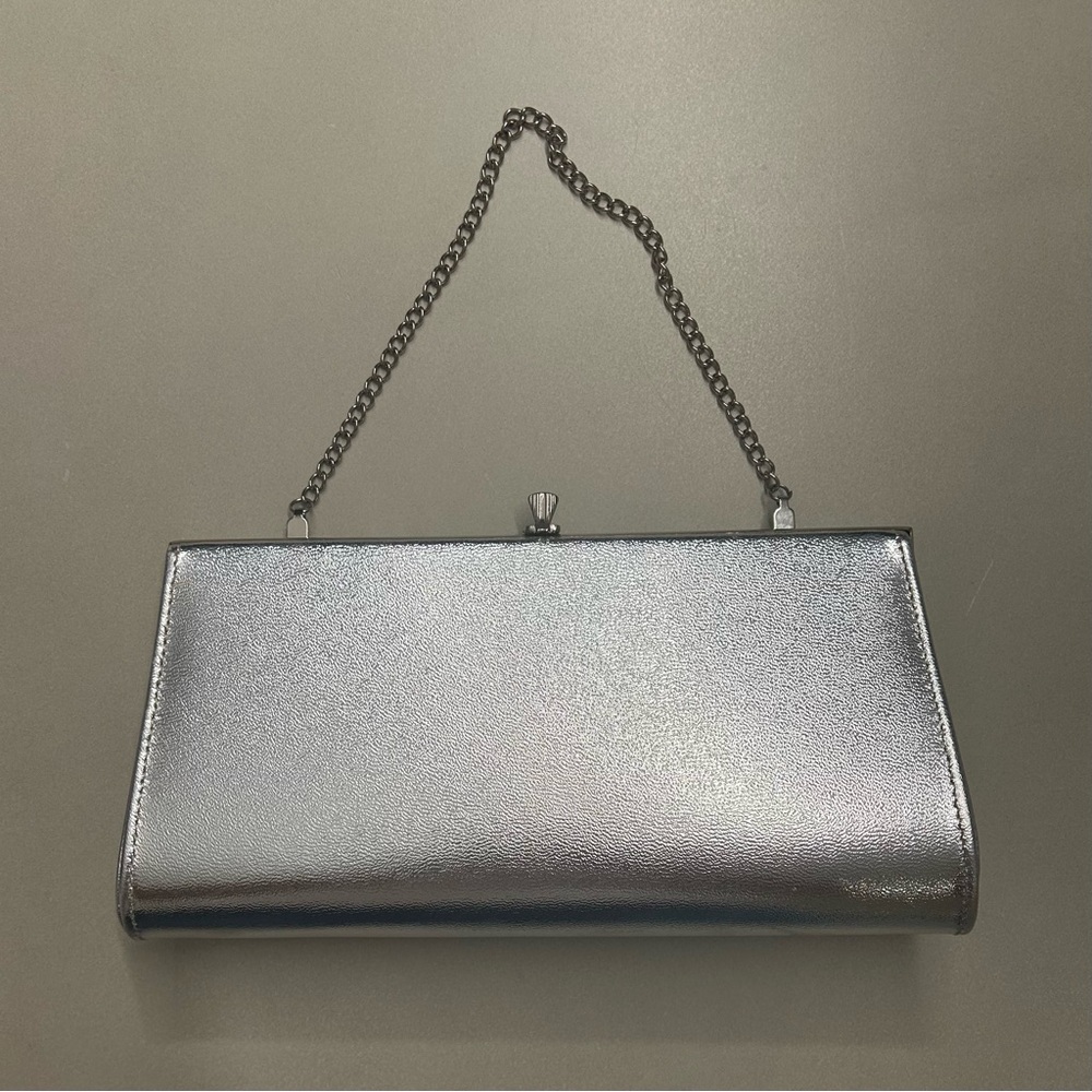 Silver Lame Clutch Bag with Chain Strap